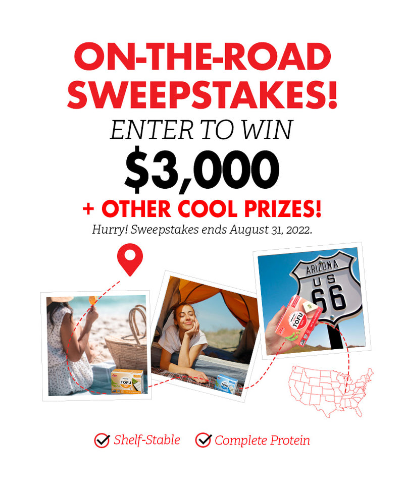 Enter the On-The-Road Sweepstakes before August 31, 2022 for a chance to win $3,000 and other cool prizes! See Terms and Conditions and check out the Mori-Nu Silken Tofu Instagram post for instructions.