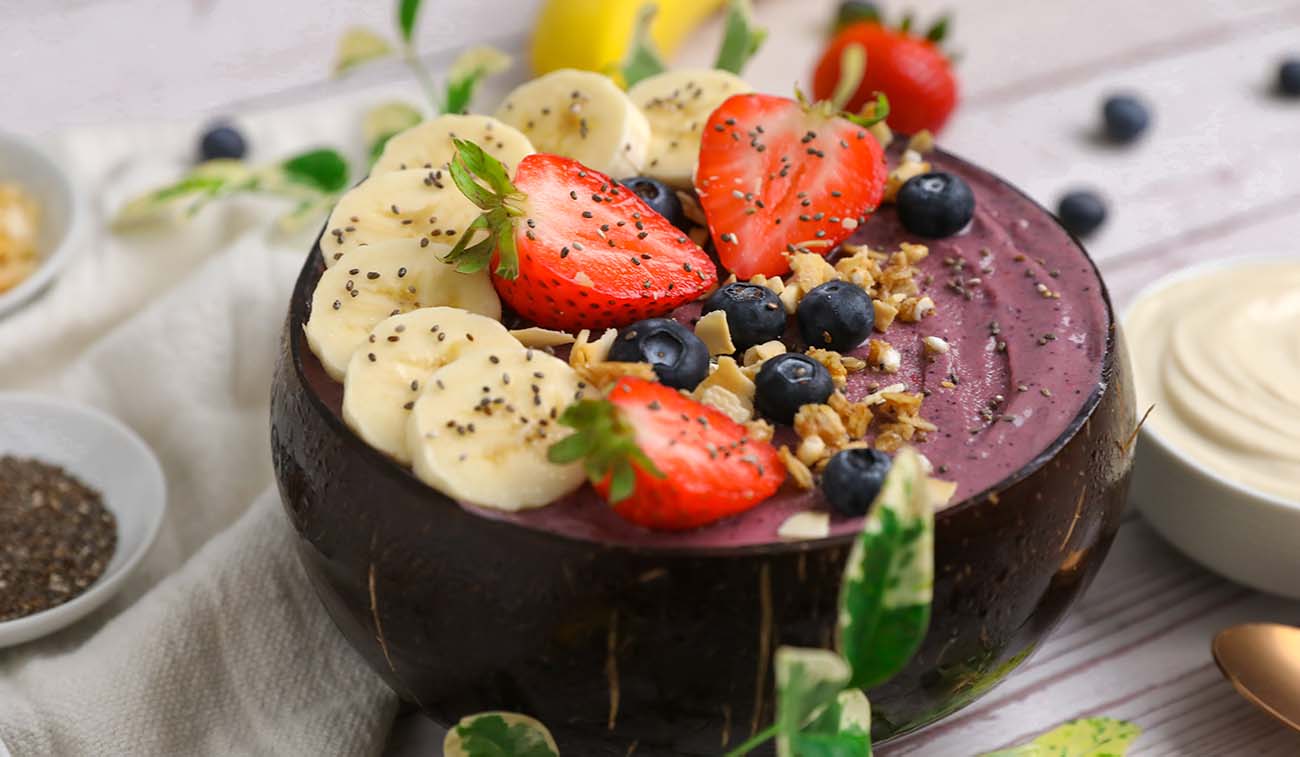 This Acai Tofu Protein Bowl is made with Mori-Nu Plus Fortified Tofu for added nutrition. Get plant-based protein with delicious berry flavor.