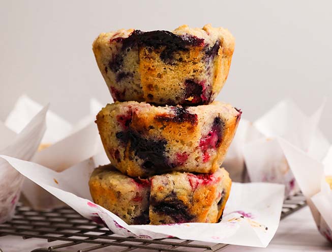 This Tofu Berry Muffins recipe has Mori-Nu Plus Fortified Tofu in the batter for a perfect moist crumb. Try this breakfast treat!